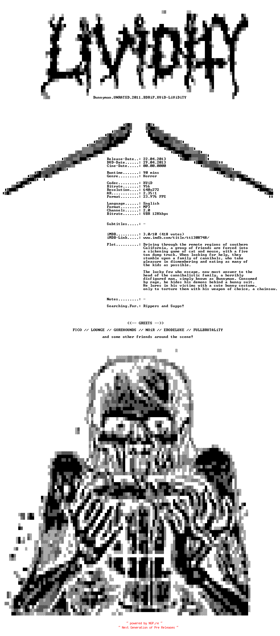 NFO for the release Bunnyman.UNRATED.2011.BDRiP.XViD-LiViDiTY by LiViDiTY