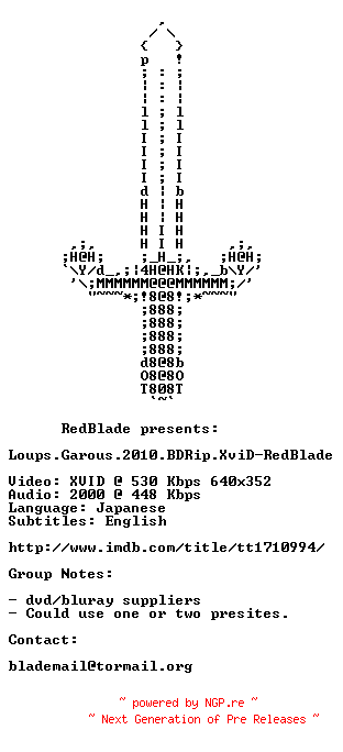 NFO for the release Loups.Garous.2010.BDRip.XviD-RedBlade by RedBlade
