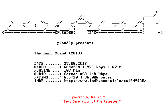 NFO for the release The.Last.Stand.German.AC3.BDRip.XviD-CONFiDENT by CONFiDENT