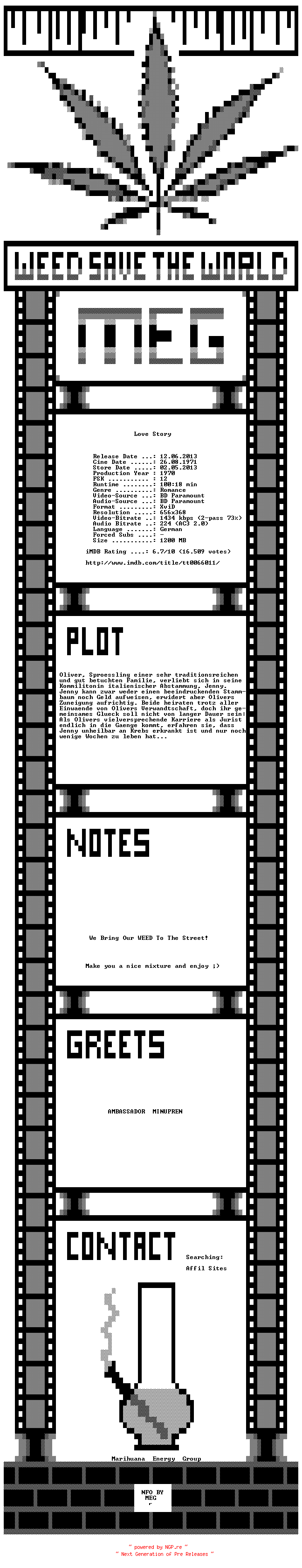 NFO for the release Love.Story.German.1970.AC3.BDRiP.XviD-MEG by MEG