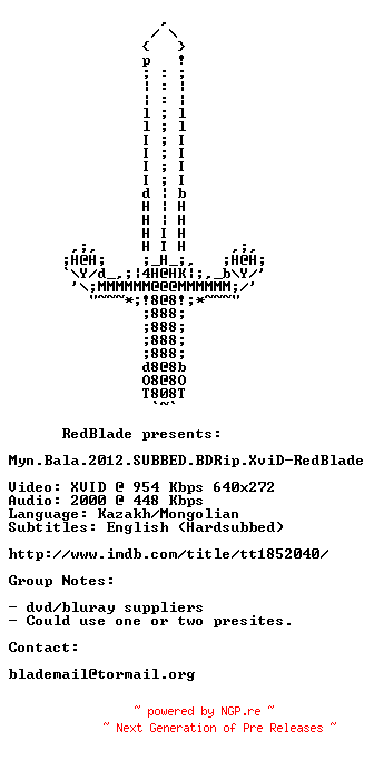 NFO for the release Myn.Bala.2012.SUBBED.BDRip.XviD-RedBlade by RedBlade