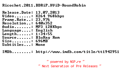 NFO for the release Ricochet.2011.BDRiP.XViD-RoundRobin by RoundRobin