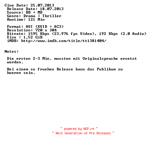NFO for the release The.Company.You.Keep.Die.Akte.Grant.BDRip.MD.German.XViD-IND by IND