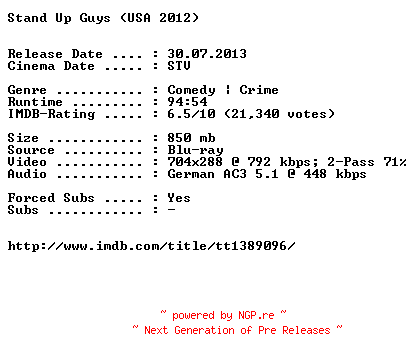 NFO for the release Stand.Up.Guys.German.2012.AC3.BDRiP.XViD-EXQUiSiTE by EXQUiSiTE