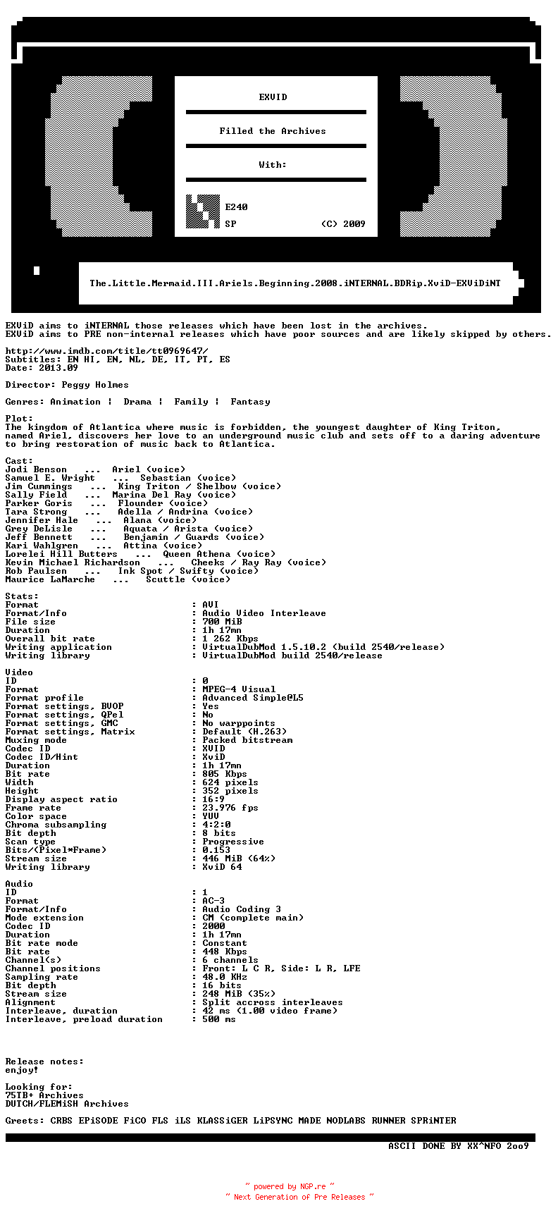 NFO for the release The.Little.Mermaid.III.Ariels.Beginning.2008.iNTERNAL.BDRip.XviD-EXViDiNT by EXViDiNT