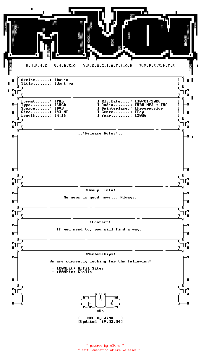 NFO for the release Darin-want_ya-svcd-2006-mVa by mVa