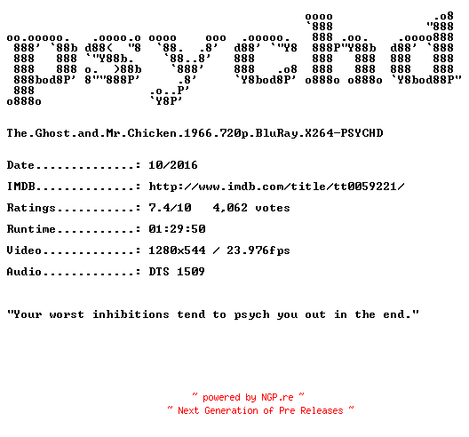 NFO for the release The.Ghost.and.Mr.Chicken.1966.720p.BluRay.X264-PSYCHD by PSYCHD