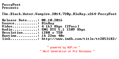 NFO for the release The.Black.Water.Vampire.2014.720p.BluRay.x264-PussyFoot by PussyFoot