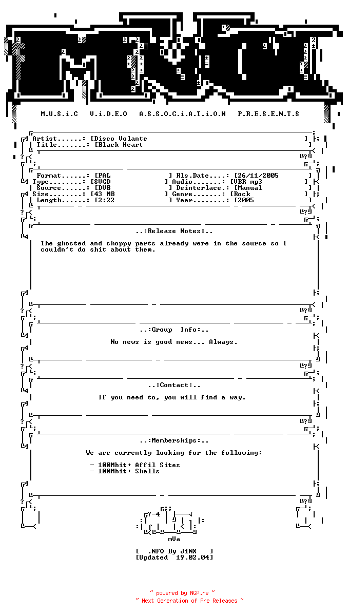 NFO for the release Disco_volante-black_heart-svcd-2005-mVa by mVa