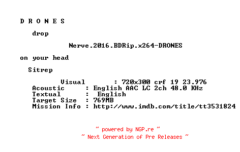 NFO for the release Nerve.2016.BDRip.x264-DRONES by DRONES