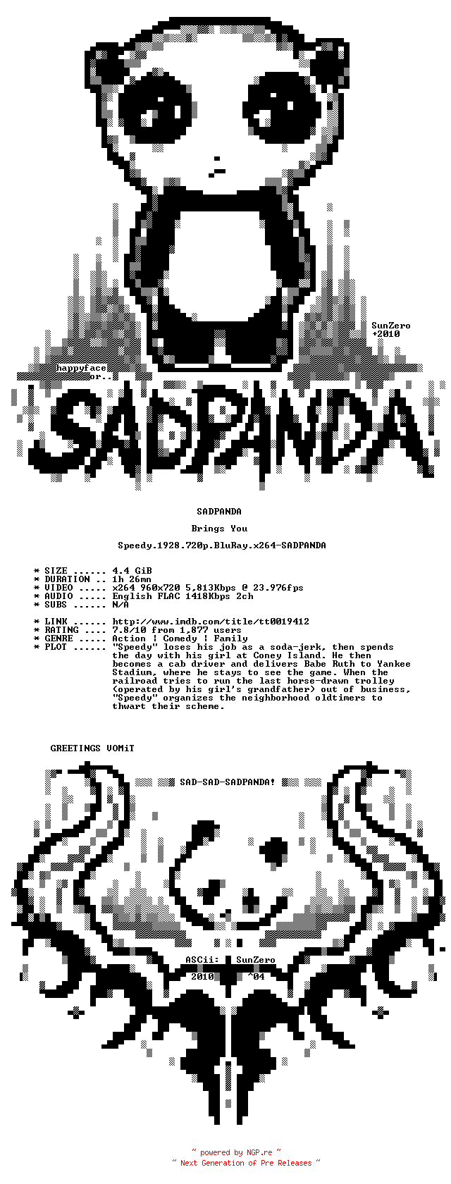 NFO for the release Speedy.1928.720p.BluRay.x264-SADPANDA by SADPANDA