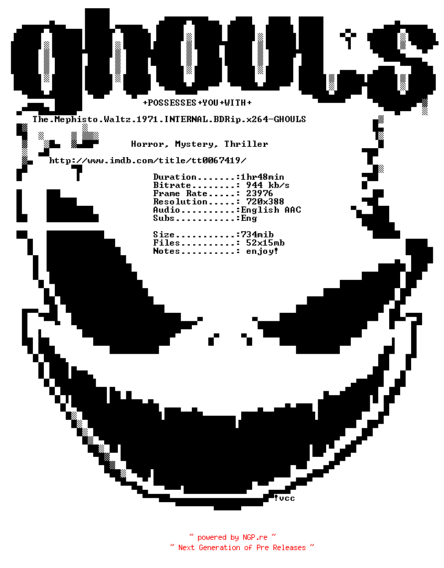 NFO for the release The.Mephisto.Waltz.1971.INTERNAL.BDRip.x264-GHOULS by GHOULS