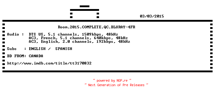 NFO for the release Room.2015.COMPLETE.QC.BLURAY-4FR by 4FR
