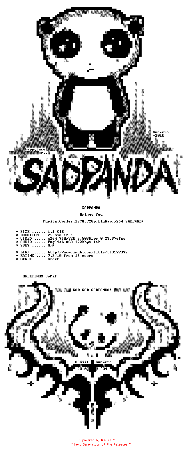 NFO for the release Murita.Cycles.1978.720p.BluRay.x264-SADPANDA by SADPANDA