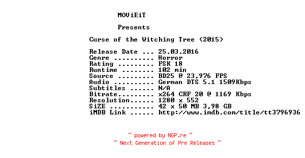 NFO for the release Curse.of.the.Witching.Tree.2015.GERMAN.720p.BluRay.x264-MOViEiT by MOViEiT
