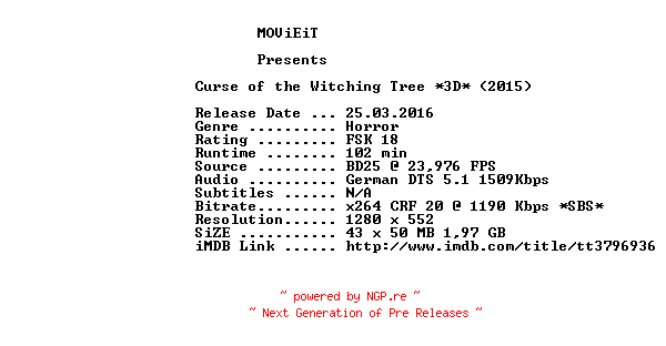 NFO for the release Curse.of.the.Witching.Tree.3D.2015.GERMAN.720p.BluRay.x264-MOViEiT by MOViEiT