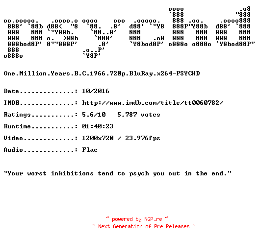 NFO for the release One.Million.Years.B.C.1966.720p.BluRay.x264-PSYCHD by PSYCHD