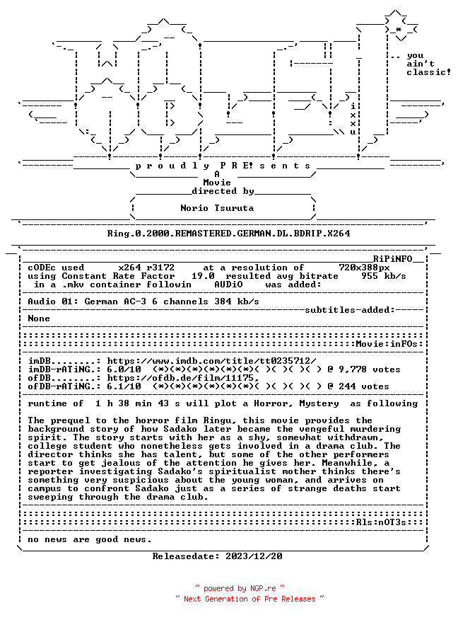 NFO for the release Ring.0.2000.REMASTERED.GERMAN.DL.BDRIP.X264-WATCHABLE by WATCHABLE