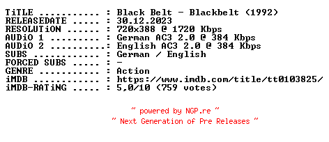 NFO for the release Black.Belt.1992.German.DL.BDRiP.x264-iND by iND