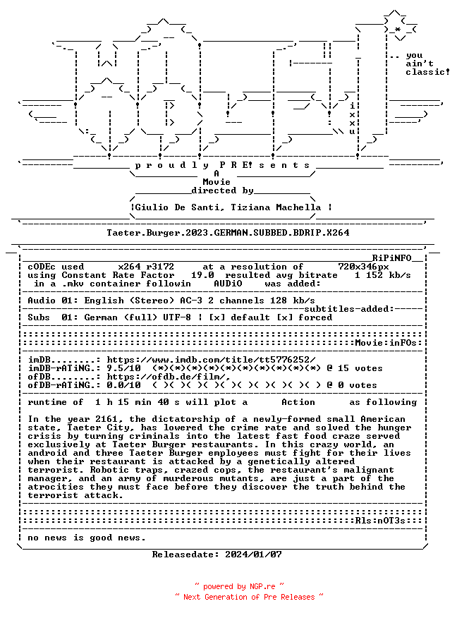 NFO for the release Taeter.Burger.2023.GERMAN.SUBBED.BDRIP.X264-WATCHABLE by WATCHABLE