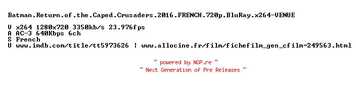 NFO for the release Batman.Return.of.the.Caped.Crusaders.2016.FRENCH.720p.BluRay.x264-VENUE by VENUE