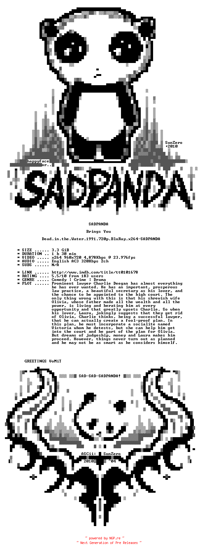 NFO for the release Dead.in.the.Water.1991.720p.BluRay.x264-SADPANDA by SADPANDA