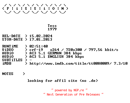 NFO for the release Tess.German.1979.DL.BDRiP.x264.iNTERNAL-FiSSiON by FiSSiON