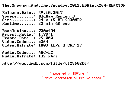 NFO for the release The.Snowman.And.The.Snowdog.2012.BDRip.x264-REACTOR by REACTOR