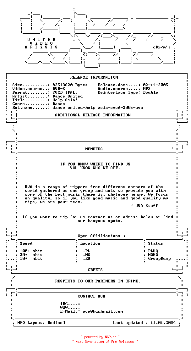 NFO for the release Dance_united-help_asia-svcd-2005-uva by uva