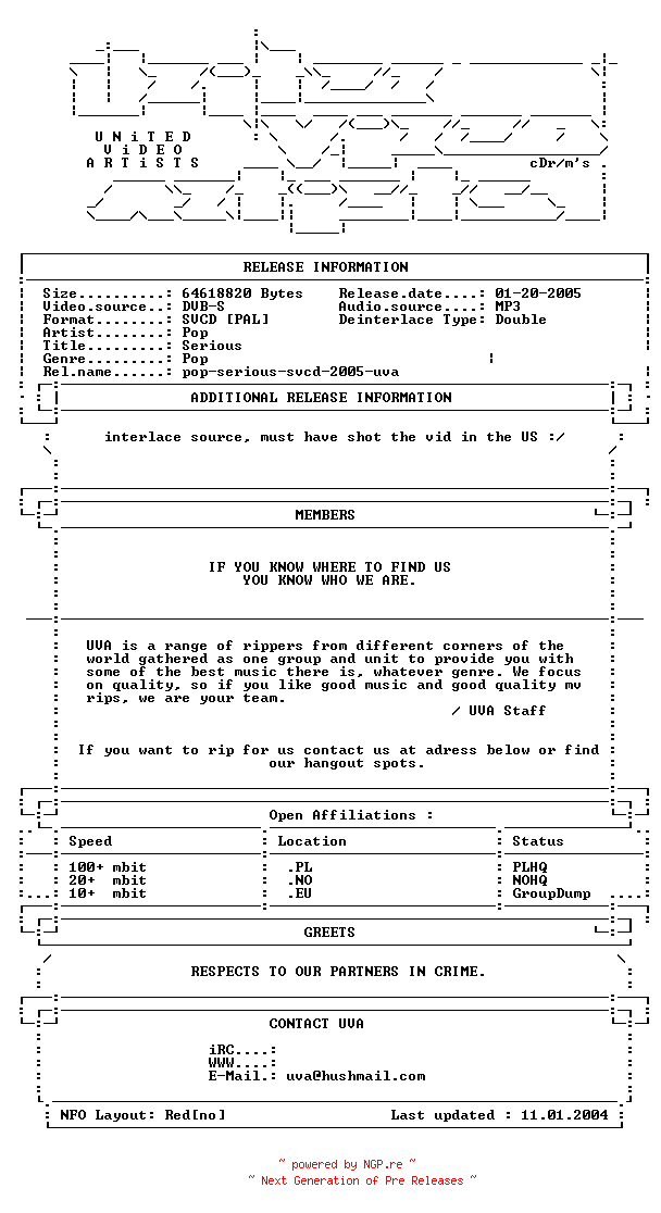 NFO for the release Pop-serious-svcd-2005-uva by uva