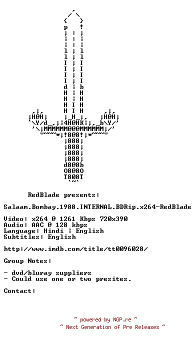NFO for the release Salaam.Bombay.1988.INTERNAL.BDRip.x264-RedBlade by RedBlade