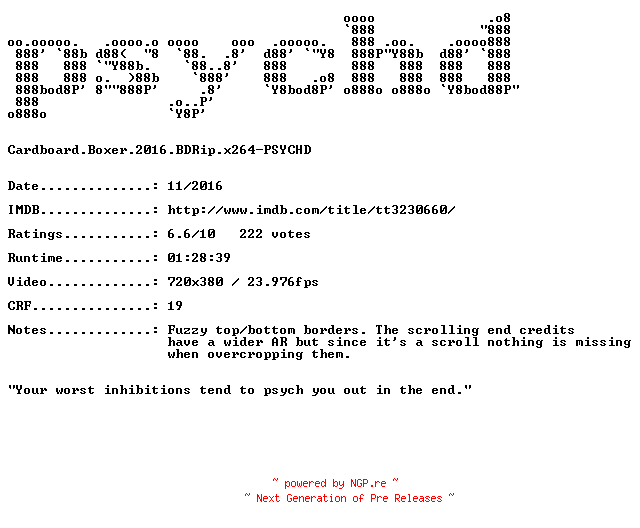 NFO for the release Cardboard.Boxer.2016.BDRip.x264-PSYCHD by PSYCHD