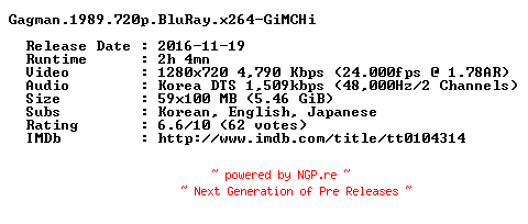 NFO for the release Gagman.1989.720p.BluRay.x264-GiMCHi by GiMCHi