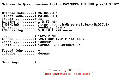 NFO for the release Geboren.in.Queens.German.1991.REMASTERED.AC3.BDRip.x264-SPiCY by SPiCY