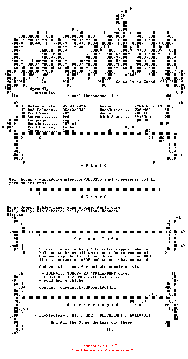 NFO for the release Anal.Threesomes.11.XXX.DVDRip.x264-CiCXXX by CiCXXX