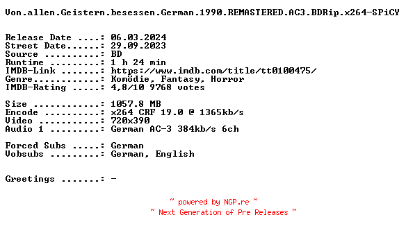 NFO for the release Von.allen.Geistern.besessen.German.1990.REMASTERED.AC3.BDRip.x264-SPiCY by SPiCY