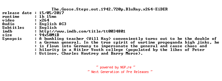 NFO for the release The.Goose.Steps.out.1942.720p.BluRay.x264-EiDER by EiDER