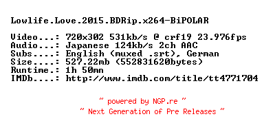 NFO for the release Lowlife.Love.2015.BDRip.x264-BiPOLAR by BiPOLAR