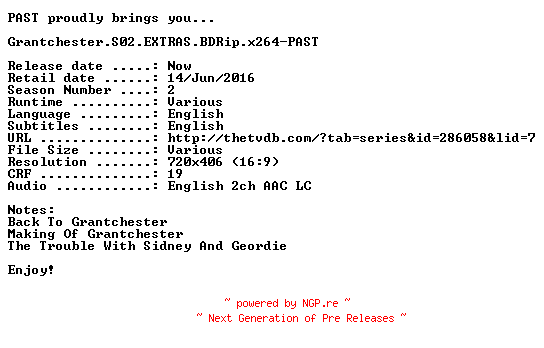 NFO for the release Grantchester.S02.EXTRAS.BDRip.x264-PAST by PAST