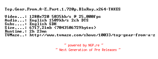 NFO for the release Top.Gear.From.A-Z.Part.1.720p.BluRay.x264-TAXES by TAXES