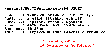 NFO for the release Xanadu.1980.720p.BluRay.x264-USURY by USURY