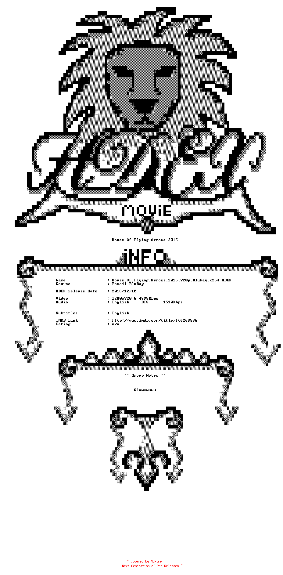 NFO for the release House.Of.Flying.Arrows.2016.720p.BluRay.x264-HDEX by HDEX