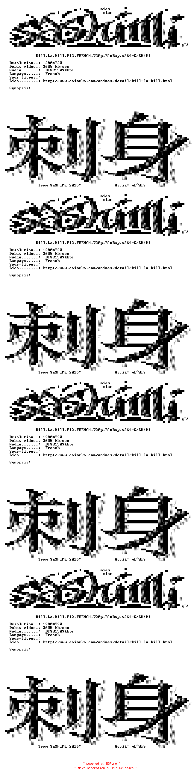 NFO for the release Kill.La.Kill.E12.FRENCH.720p.BluRay.x264-SaSHiMi by SaSHiMi