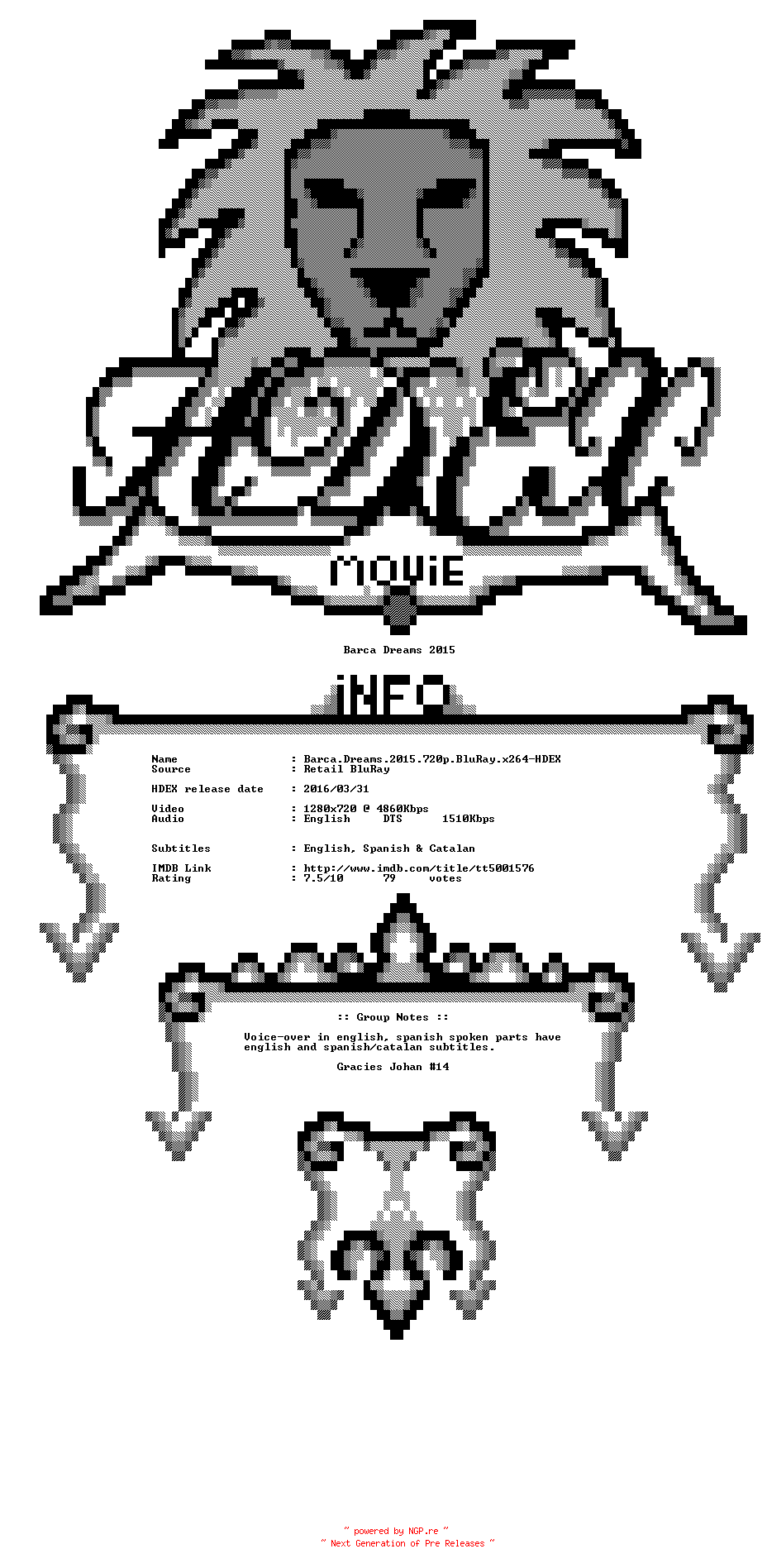 NFO for the release Barca.Dreams.2015.720p.BluRay.x264-HDEX by HDEX