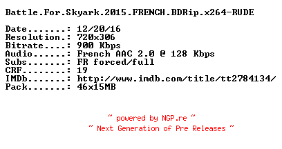 NFO for the release Battle.For.Skyark.2015.FRENCH.BDRip.x264-RUDE by RUDE