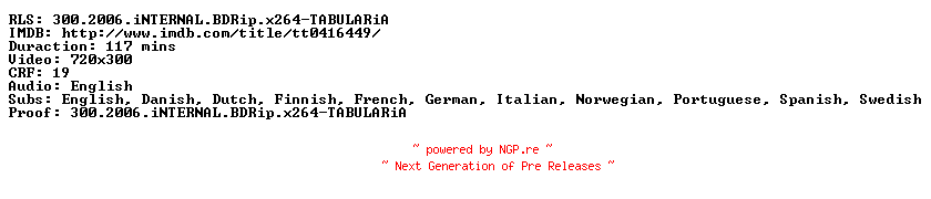 NFO for the release 300.2006.iNTERNAL.BDRip.x264-TABULARiA by TABULARiA