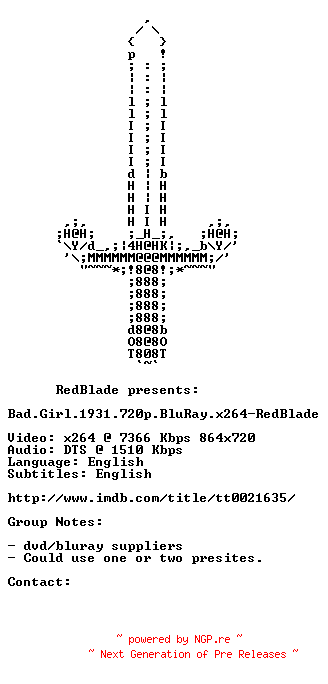 NFO for the release Bad.Girl.1931.720p.BluRay.x264-RedBlade by RedBlade