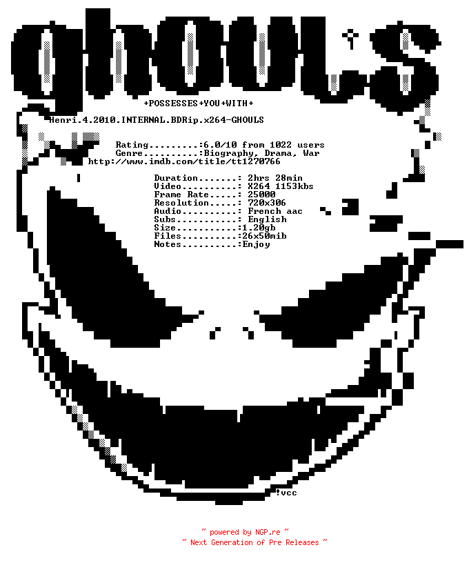 NFO for the release Henri.4.2010.INTERNAL.BDRip.x264-GHOULS by GHOULS