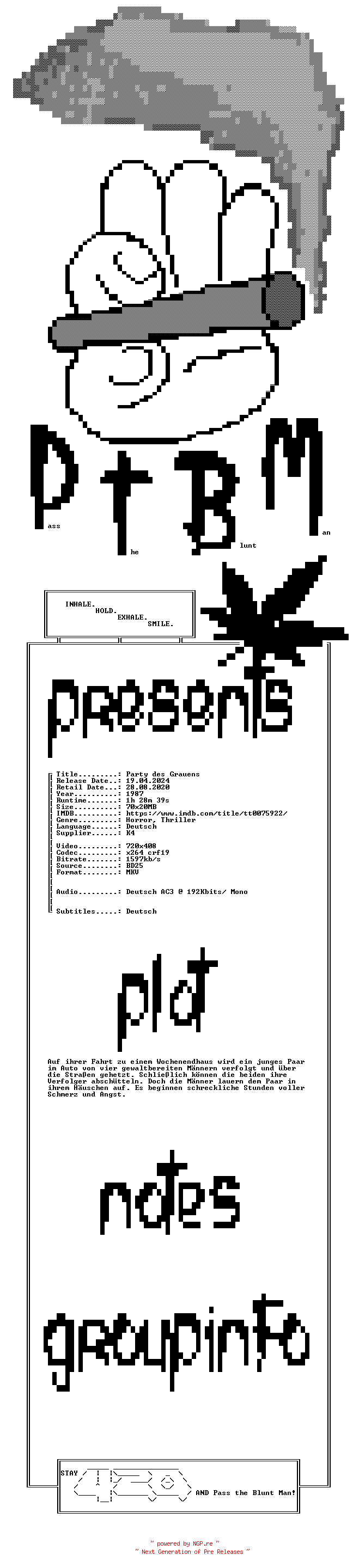 NFO for the release Party.Des.Grauens.1976.UNCUT.GERMAN.BDRiP.x264-PtBM by PtBM