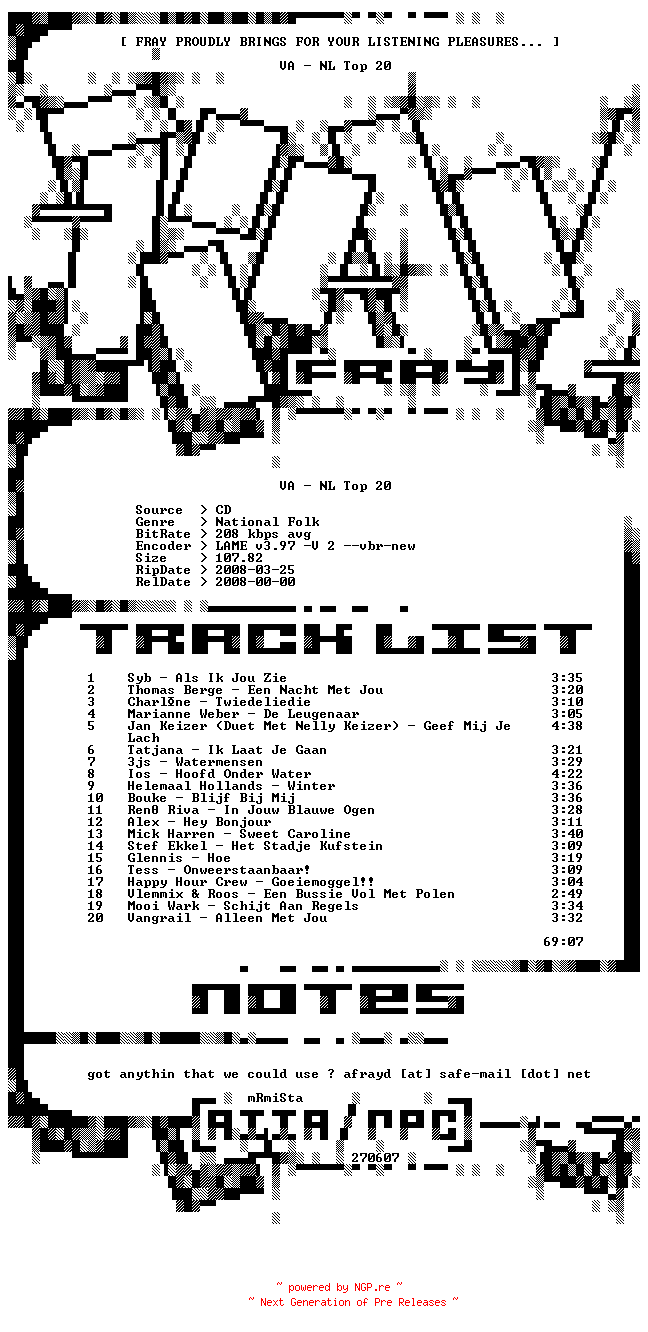 NFO for the release VA-Nl_Top_20-Nl-2008-FRAY by FRAY